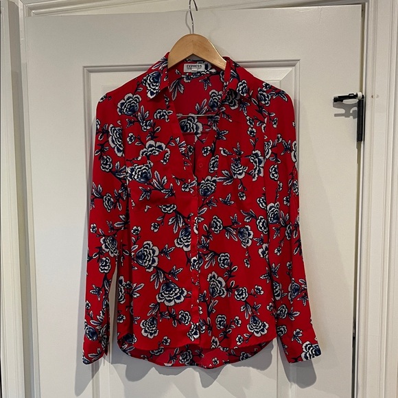 Express Tops - Express Red and Blue Floral Blouse